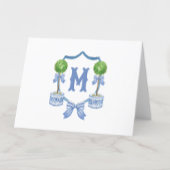 Chinoiserie Waterverf Bow Topiary Monogram Crest Bedankkaart