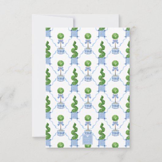 Chinoiserie Waterverf Bow Topiary Monogram Crest Bedankkaart (Achterkant)