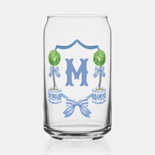 Chinoiserie Waterverf Bow Topiary Monogram Crest Blikvorm Glas (Voorkant)