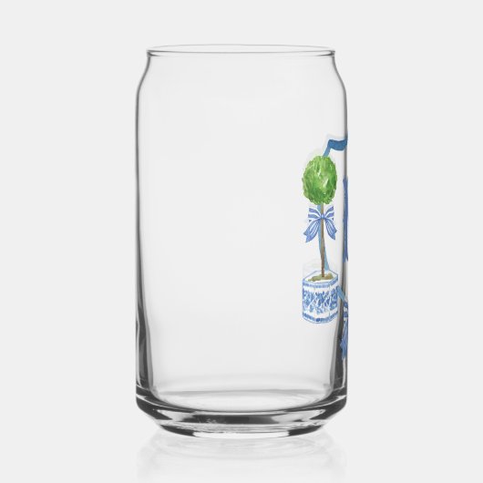 Chinoiserie Waterverf Bow Topiary Monogram Crest Blikvorm Glas (Rechts)