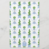 Chinoiserie Waterverf Bow Topiary Monogram Crest Briefpapier (Achterkant)