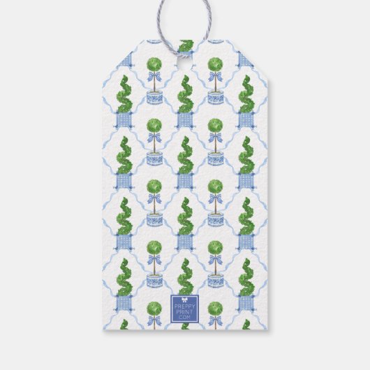 Chinoiserie Waterverf Bow Topiary Monogram Crest Cadeaulabel (Achterkant)