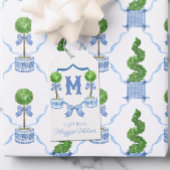 Chinoiserie Waterverf Bow Topiary Monogram Crest Cadeaulabel