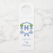 Chinoiserie Waterverf Bow Topiary Monogram Crest Flessenhanger (Voorkant)