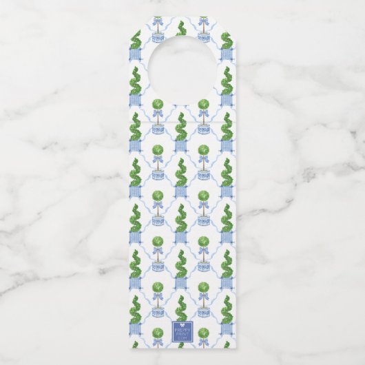 Chinoiserie Waterverf Bow Topiary Monogram Crest Flessenhanger (Achterkant)