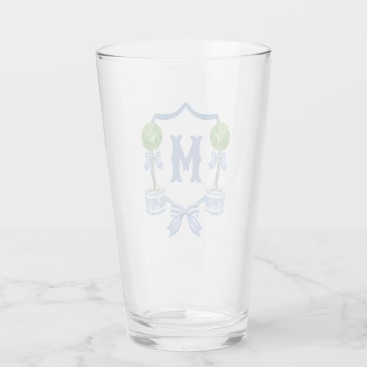 Chinoiserie Waterverf Bow Topiary Monogram Crest Glas (Achterkant)