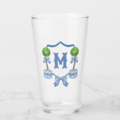 Chinoiserie Waterverf Bow Topiary Monogram Crest Glas (Voorkant)