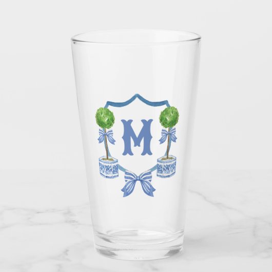Chinoiserie Waterverf Bow Topiary Monogram Crest Glas (Voorkant)