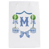 Chinoiserie Waterverf Bow Topiary Monogram Crest Medium Cadeauzakje (Voorkant)