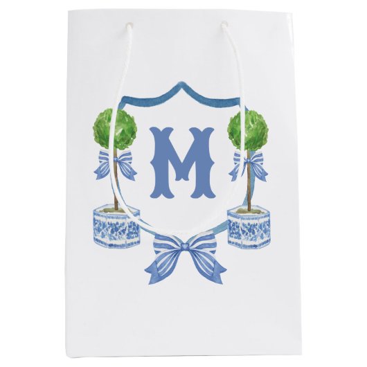 Chinoiserie Waterverf Bow Topiary Monogram Crest Medium Cadeauzakje (Voorkant)