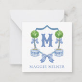 Chinoiserie Waterverf Bow Topiary Monogram Crest Notitiekaartje (Voorkant)