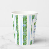 Chinoiserie Waterverf Bow Topiary Monogram Crest Papieren Bekers (Rechts)