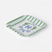 Chinoiserie Waterverf Bow Topiary Monogram Crest Papieren Bordje (Gebogen)