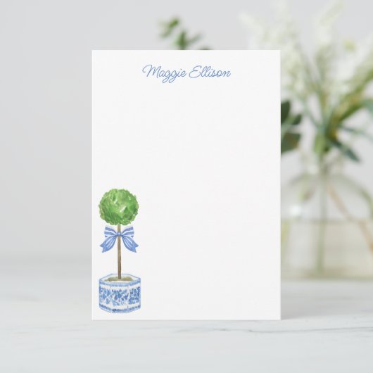 Chinoiserie Waterverf bow Topiary Note Cards Bedankkaart (Staand voorkant)