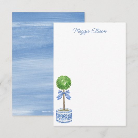 Chinoiserie Waterverf bow Topiary Note Cards Bedankkaart (Voorkant / Achterkant)