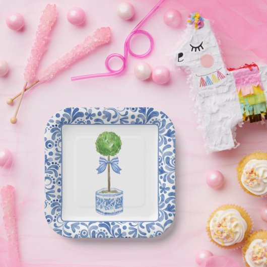 Chinoiserie Waterverf bow Topiary Party Borden Papieren Bordje (Feest)