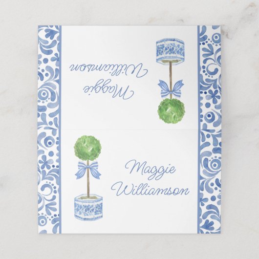 Chinoiserie Waterverf Bow Topiary Plaatskaarten Plaatskaartje (Buitenkant ongevouwen)