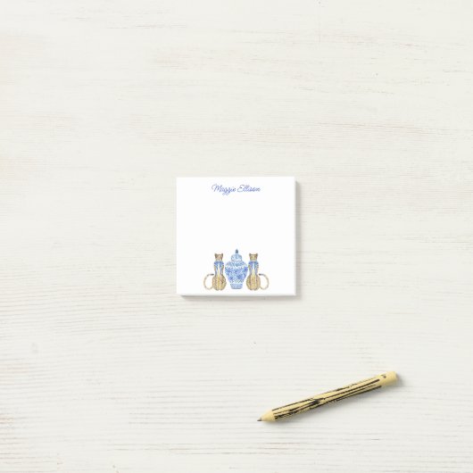 Chinoiserie Waterverf Cheetah Ginger Jar Post-it® Notes (Op bureau)