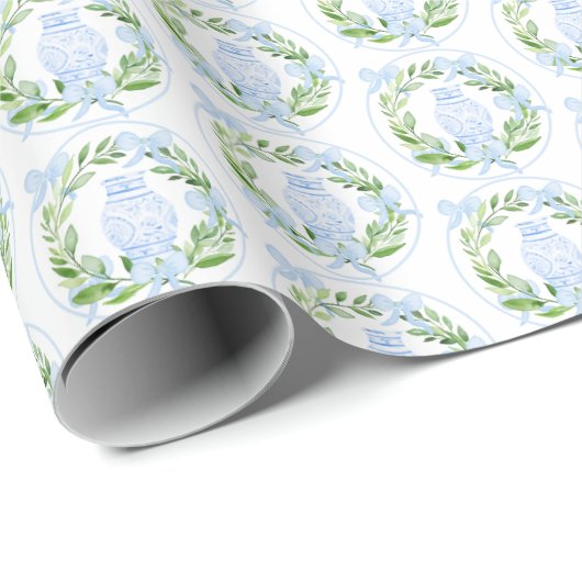 Chinoiserie Waterverf Ginger Jar Krans Cadeaupapier (Rol Hoek)