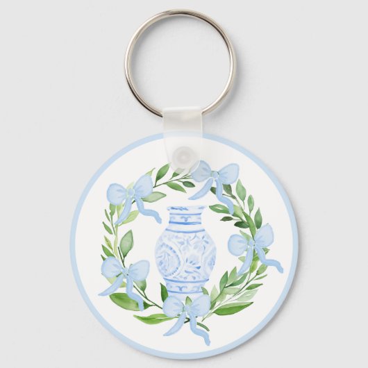 Chinoiserie Waterverf Ginger Jar Krans Sleutelhanger (Voorkant)