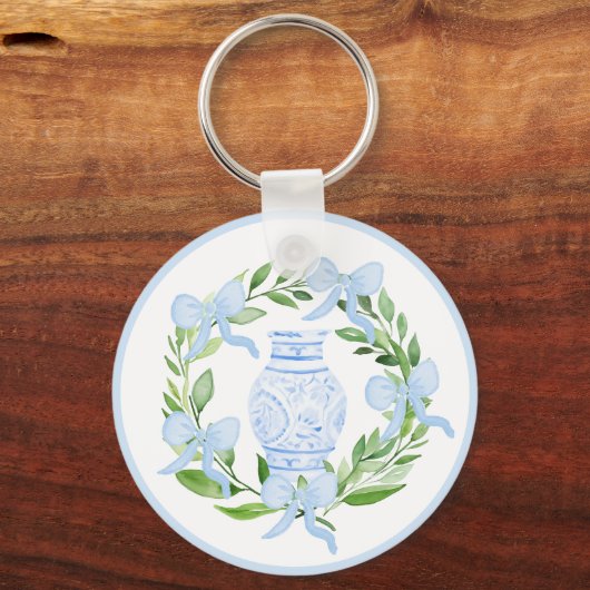 Chinoiserie Waterverf Ginger Jar Krans Sleutelhanger (Achterkant)