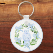 Chinoiserie Waterverf Ginger Jar Krans Sleutelhanger (Voorkant)