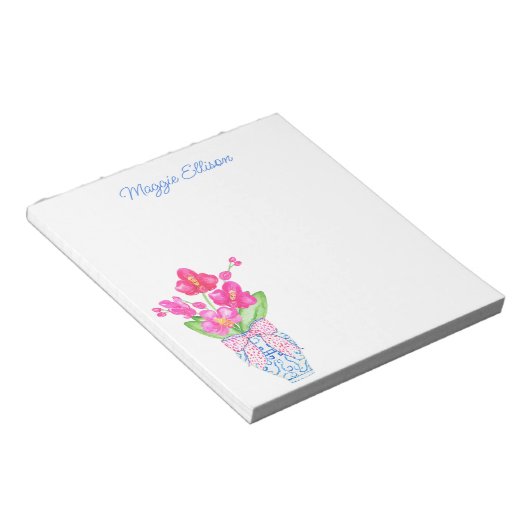 Chinoiserie Waterverf Orchids Ginger Jar Notepad Notitieblok (Schuin)