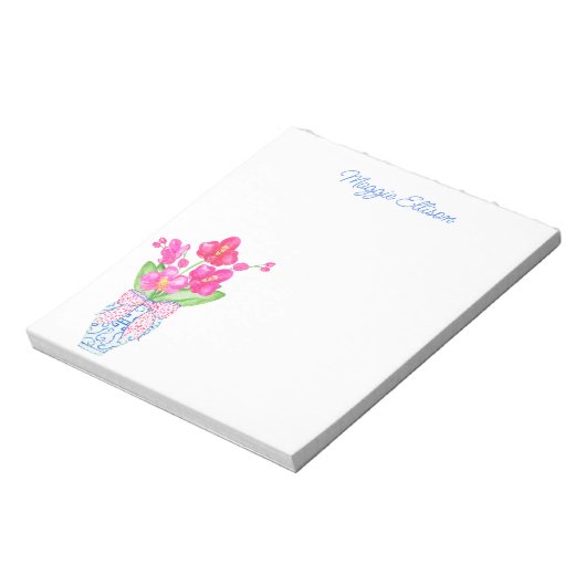 Chinoiserie Waterverf Orchids Ginger Jar Notepad Notitieblok (Linkerzijde)