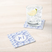 Chinoiserie Waterverf Pagoda Pattern Monogram Kartonnen Onderzetters (Insitu)