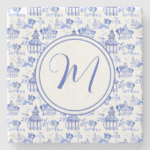 Chinoiserie Waterverf Pagoda Pattern Monogram Stenen Onderzetter (Voorkant)