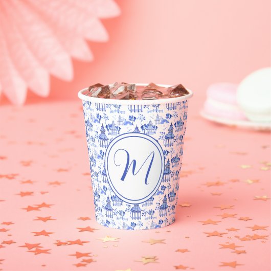 Chinoiserie Waterverf Pagoda Pattern Papieren Bekers (Insitu)