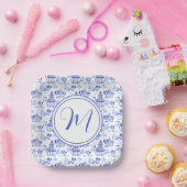 Chinoiserie Waterverf Pagoda Pattern Papieren Bordje (Feest)