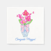 Chinoiserie Waterverf Pink Orchid Ginger Jar Vase Servet (Voorkant)