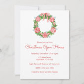 Chinoiserie Waterverf Rode Kerstkrans Kaart (Voorkant)