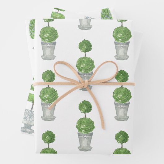 Chinoiserie Waterverf Topiary Wrapping Paper (In situ)