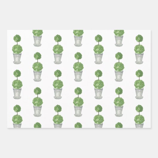 Chinoiserie Waterverf Topiary Wrapping Paper (Voorkant)