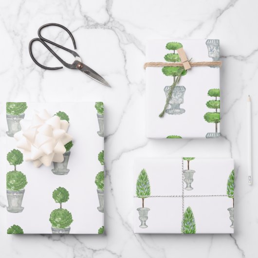 Chinoiserie Waterverf Topiary Wrapping Paper (Voorkant)