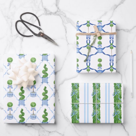 Chinoiserie Waterverf Topiary Wrapping Paper (Voorkant)