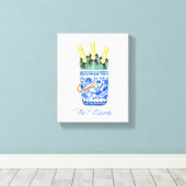 Chinoiserie Waterverf Wine Bucket Canvas Afdruk (Insitu (Houten vloer))