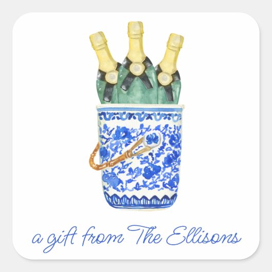 Chinoiserie Waterverf Wine Bucket Gift Stickers (Voorkant)