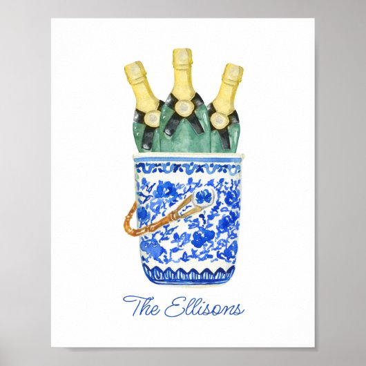Chinoiserie Waterverf Wine Bucket Poster (Voorkant)
