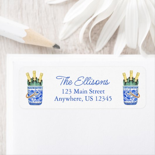 Chinoiserie Waterverf Wine Bucket Return Address Etiket (Insitu)