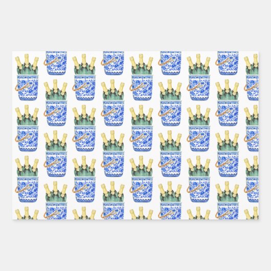 Chinoiserie Waterverf Wine Bucket Wrappapier Inpakpapier Vel (Voorkant)