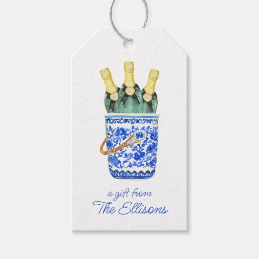 Chinoiserie Waterverf Wine Ice Bucket Gift Labels Cadeaulabel (Voorkant)