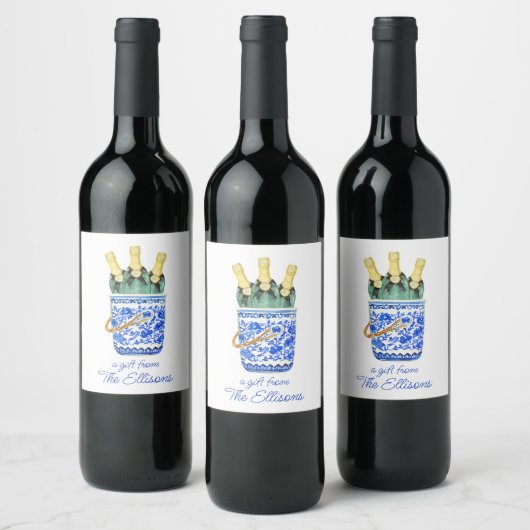 Chinoiserie Waterverf Wine Ice Bucket Wijn Etiket (Flessen)