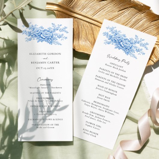 Chinoiserie Wedding Ceremony Program Blue Floral 