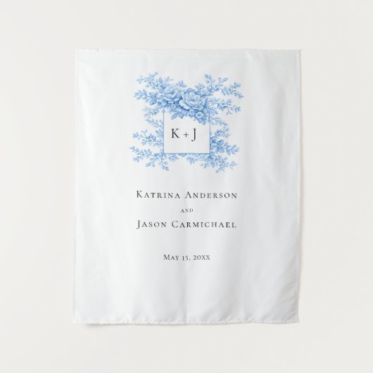 Chinoiserie Wedding Floral Monogram Elegant Wandkleed (Voorkant)