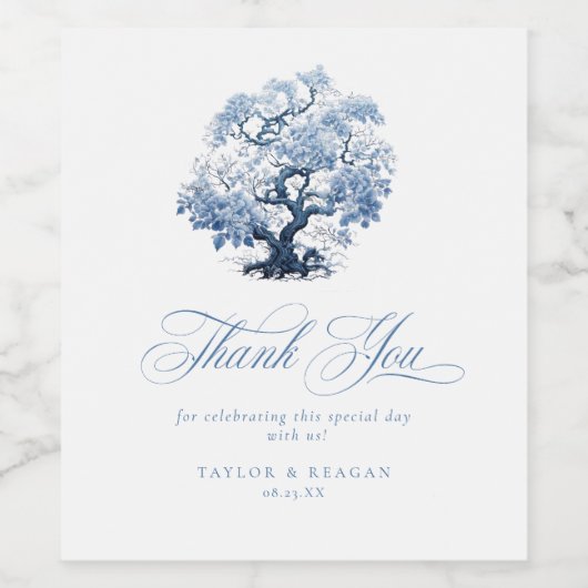 Chinoiserie Wedding Tree Motif Bedankt ID1094 Wijn Etiket (Enkel label)