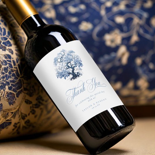 Chinoiserie Wedding Tree Motif Bedankt ID1094 Wijn Etiket