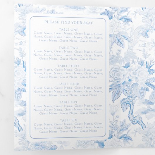 Chinoiserie Wedding Trifold Programma Zitting Graf (Binnenzijde eerst)